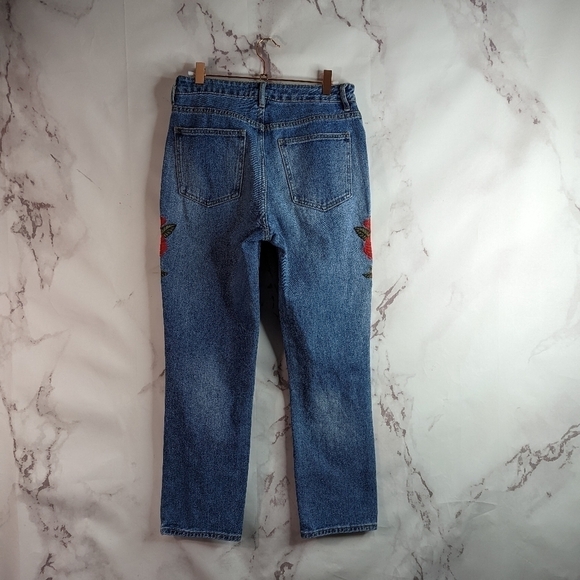 Pacsun Mom Jean Size 26 High Rise Rose Floral Embroider Distress Denim Button - Picture 8 of 12